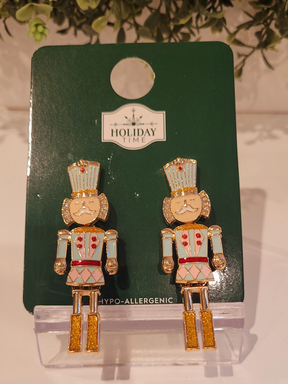 Holiday Time Gold & Pink Nutcracker Stud Earrings